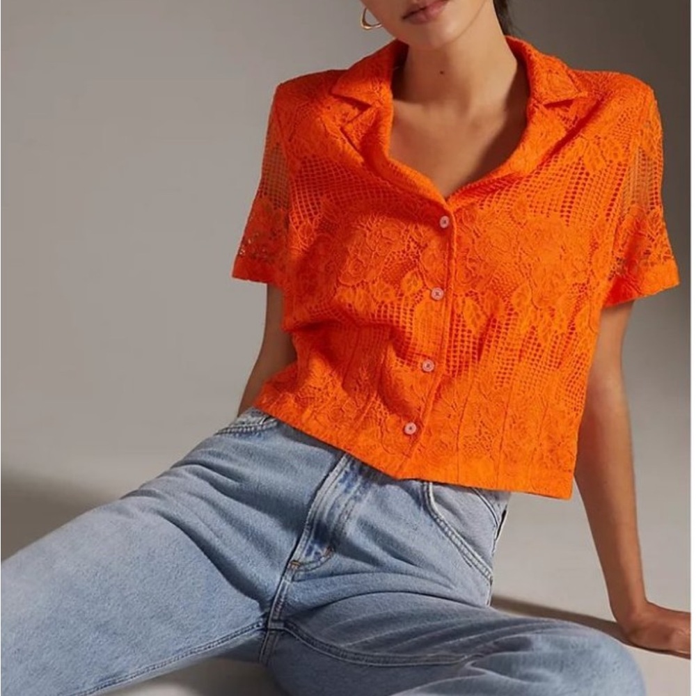 Maeve by Anthropologie Orange Lace Button Down Top Small FINAL PRICE